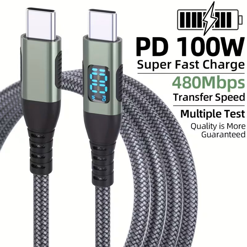 USB-C Cable To USB-C Braided 100W Fast Charger Cable For iPhones (2m; 6.5ft)