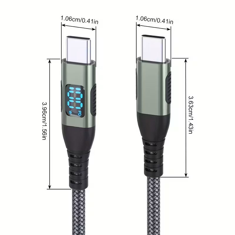 USB-C Cable To USB-C Braided 100W Fast Charger Cable For iPhones (2m; 6.5ft)