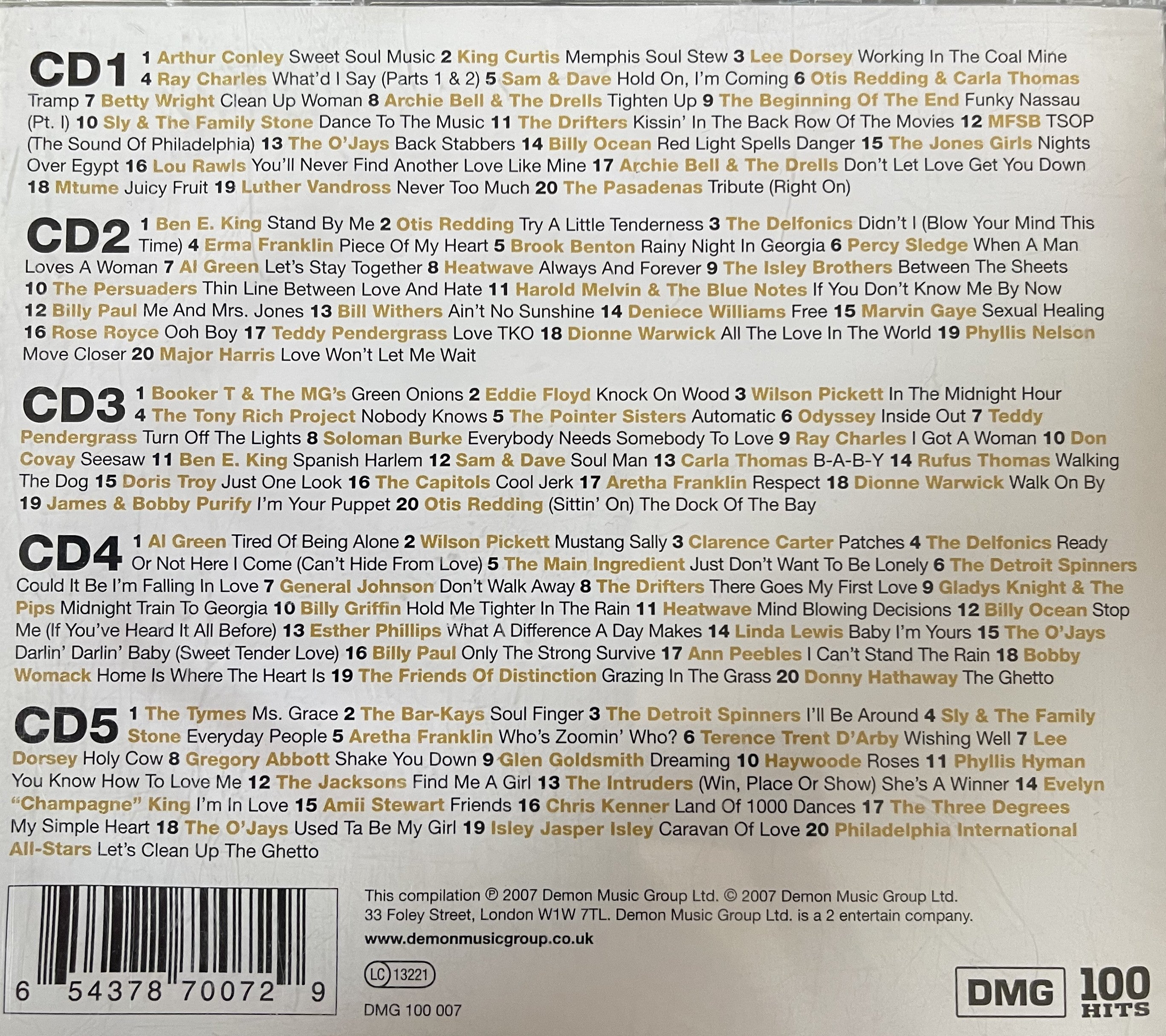Various Artists : 100 Hits - Soul  (5 CDs) (2007)