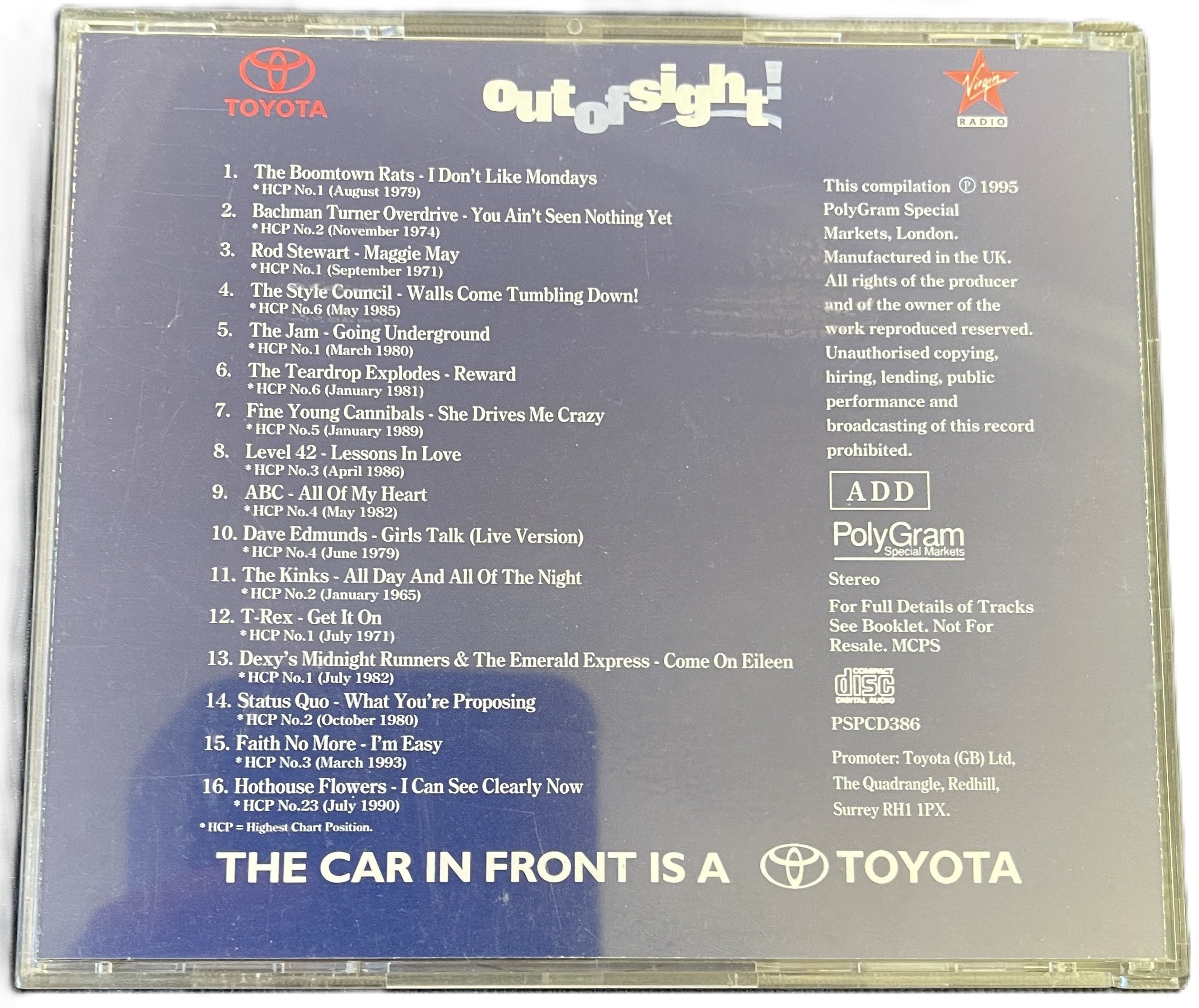Out Of Sight - Celebrating 30 Years Of Classic Rock CD Toyota Virgin Radio Promo