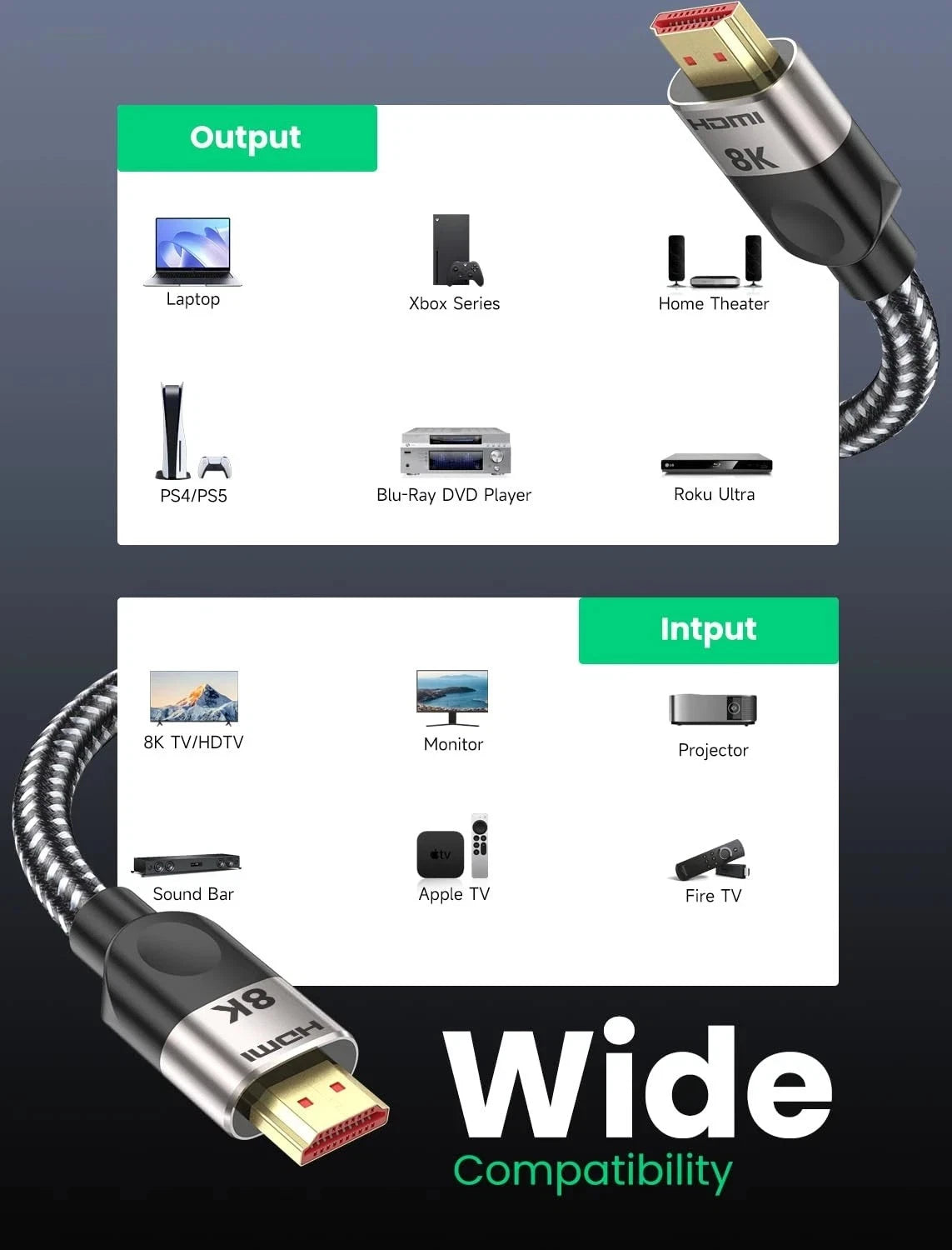 Southlight HDMI 2.1 Cable 2M (8K@60Hz 4K@120Hz Ultra HD Cable High-Speed)