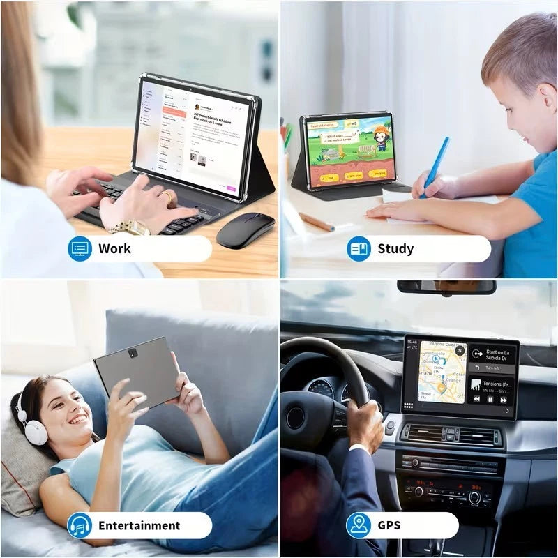 Android 15 Tablet, 2-In-1 Tablet with Keyboard, Wireless Mouse & Case Bundle