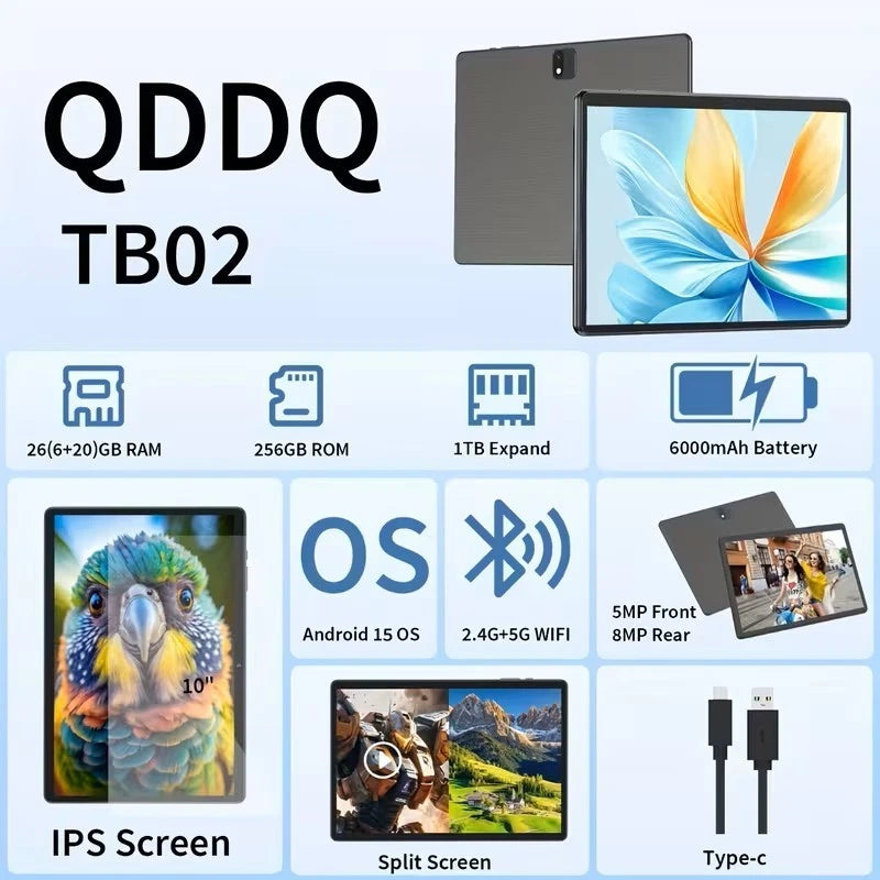 Android 15 Tablet, 2-In-1 Tablet with Keyboard, Wireless Mouse & Case Bundle